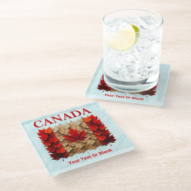 Autumn Maple Leaf Canadian Flag Glass Coaster (Angled)