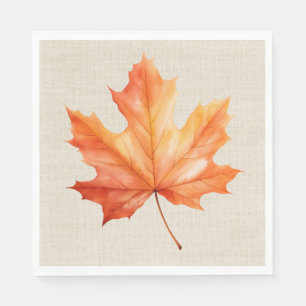 Autumn Maple Leaf On Burlap Napkin