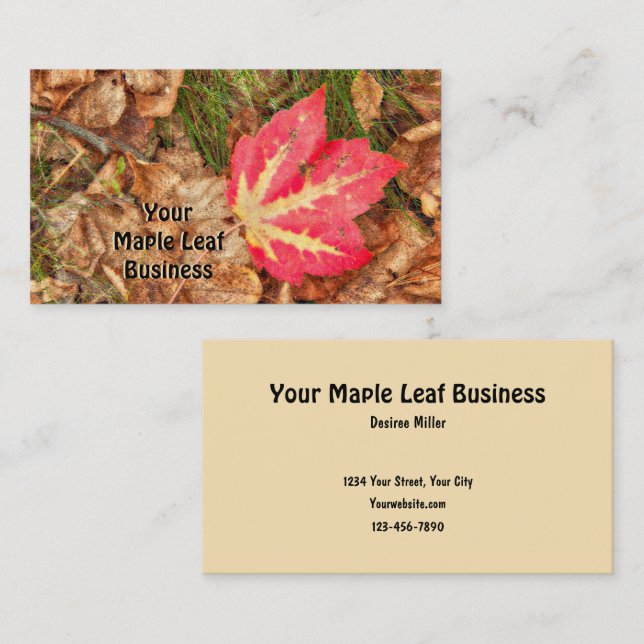 Autumn Maple Leaf Red Fall Themed Rustic Business Card (Front/Back)