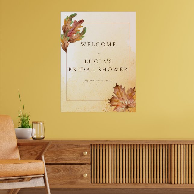 Autumn Maple Leaf Watercolor Bridal Shower Welcome Poster (Living Room 2)