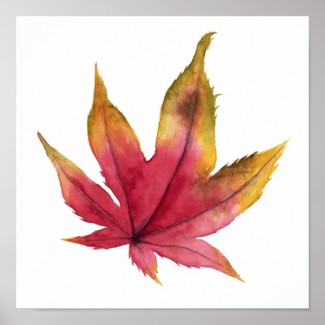 Autumn Maple Leaf Watercolor Painting Poster (Front)