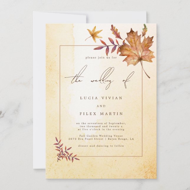 Autumn Maple Leaf Watercolor Photo Wedding Invitation (Front)