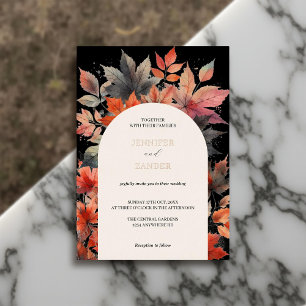 Autumn Maple Leaf Wedding Elegant Watercolor Black