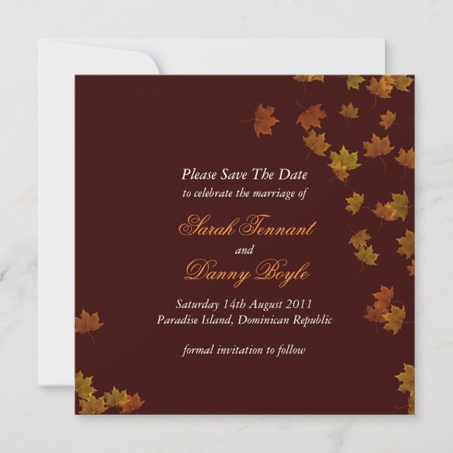 Autumn Maple Leaf Wedding Save the Date -Brown (Front)