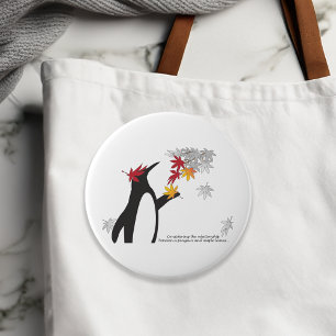 Autumn Maple Leaves and Cute Funny Penguin 10 Cm Round Badge