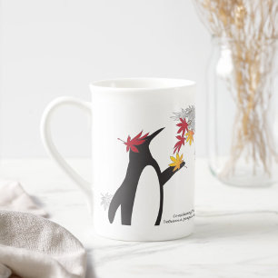 Autumn Maple Leaves and Cute Funny Penguin Bone China Mug