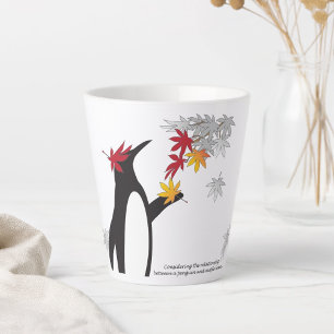 Autumn Maple Leaves and Penguin Funny Latte Mug