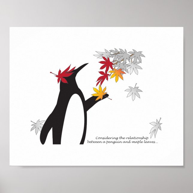 Autumn Maple Leaves and Penguin Humor Poster (Front)