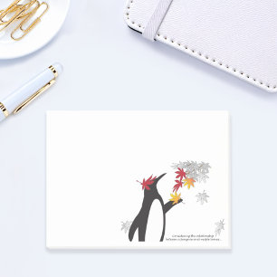 Autumn Maple Leaves and Penguin Humourous Post-it Notes