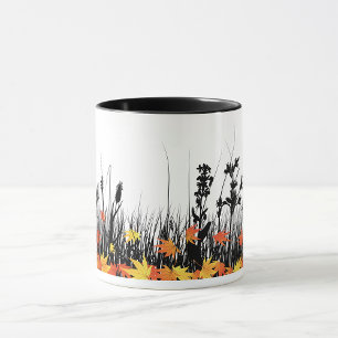 Autumn Maple Leaves and Wild Grass Silhouette  Mug