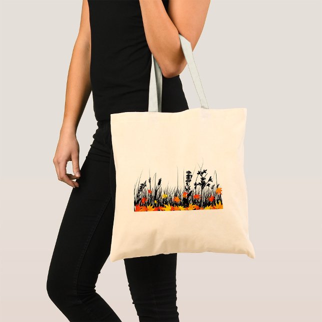 Autumn Maple Leaves and Wild Grass Silhouette  Tote Bag (Creator Uploaded)