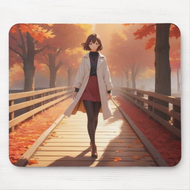 Autumn Maple Leaves Breeze Anime Mousepad (Front)