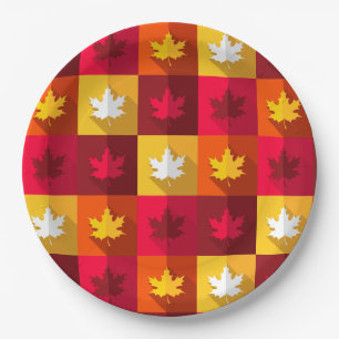 Autumn Maple Leaves Bright Patchwork Paper Plate