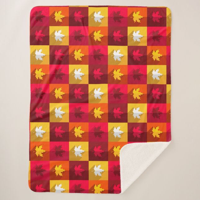 Autumn Maple Leaves Bright Patchwork Sherpa Blanket (Front)