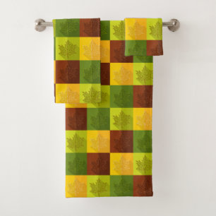 Autumn Maple Leaves, brown and green Bath Towel Set