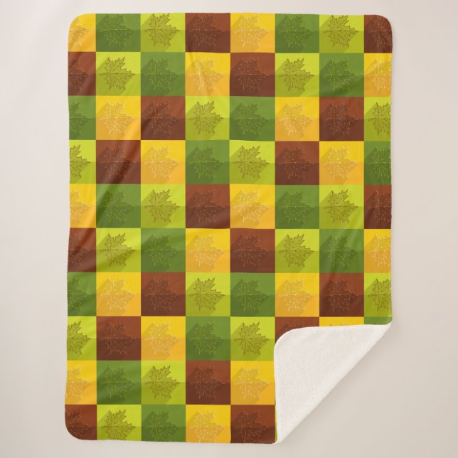Autumn Maple Leaves, brown, gold, green Sherpa Blanket (Front)