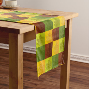 Autumn Maple Leaves, brown, gold, green Short Table Runner