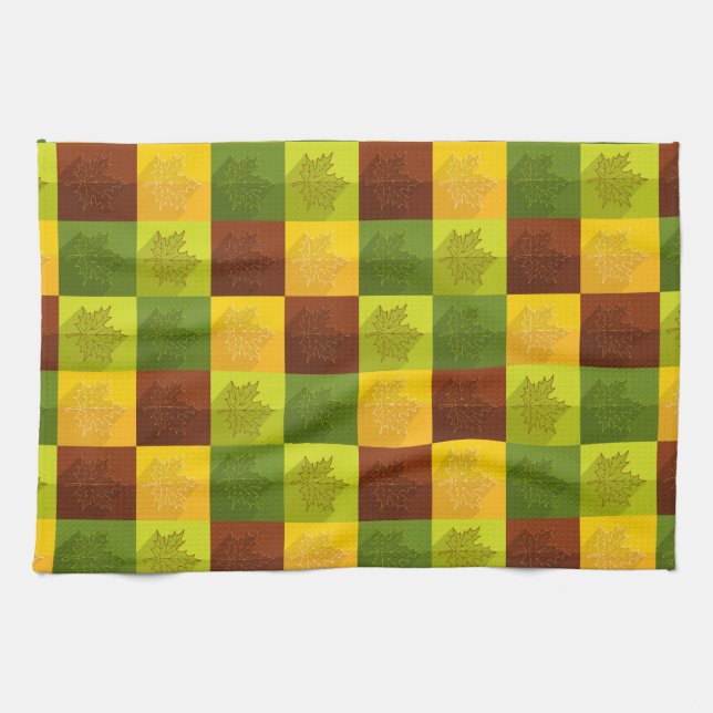 Autumn Maple Leaves, brown, gold, green Tea Towel (Horizontal)