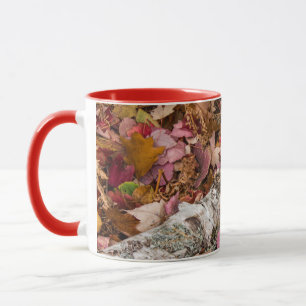 Autumn Maple Leaves Cover Birch Bark On Forest Mug