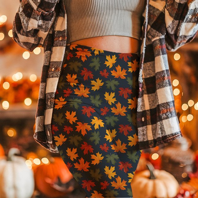 Autumn Maple Leaves Fall Navy Leggings (Creator Uploaded)