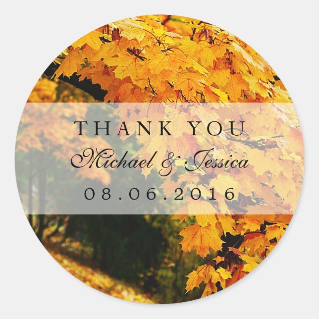 Autumn Maple Leaves Fall Wedding Thank You Sticker (Front)