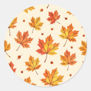 Autumn Maple Leaves Falling Pattern Classic Round Sticker