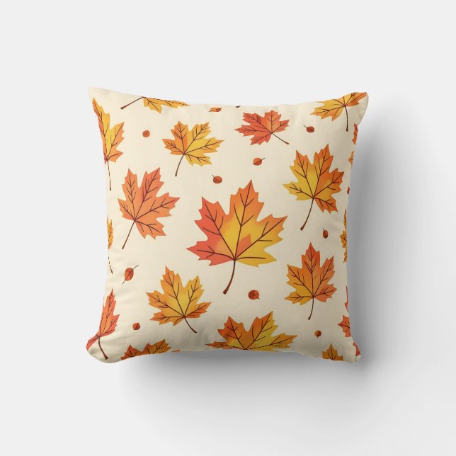 Autumn Maple Leaves Falling Pattern Cushion (Front)