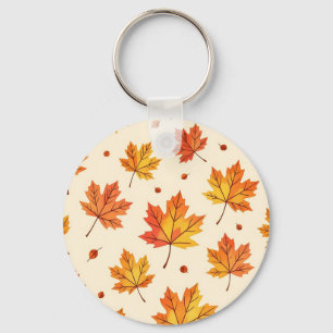 Autumn Maple Leaves Falling Pattern Key Ring