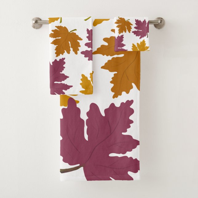 Autumn Maple Leaves Modern  Bath Towel Set (Insitu)