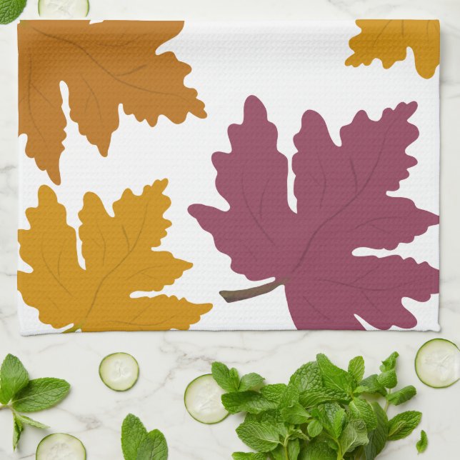 Autumn Maple Leaves Modern  Tea Towel (Folded)