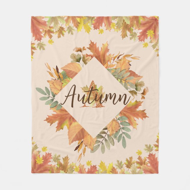 Autumn Maple Leaves Monogram Fleece Blanket (Front)