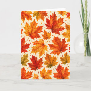Autumn Maple Leaves Pattern   Fall Orange Red Leaf Card