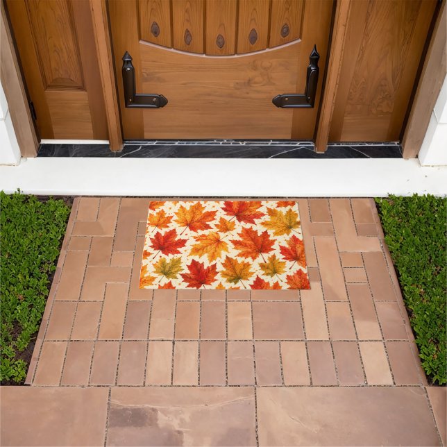 Autumn Maple Leaves Pattern | Fall Orange Red Leaf Doormat (Outdoor)
