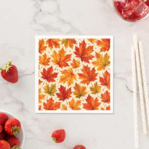 Autumn Maple Leaves Pattern Fall Orange Red Leaf Napkin