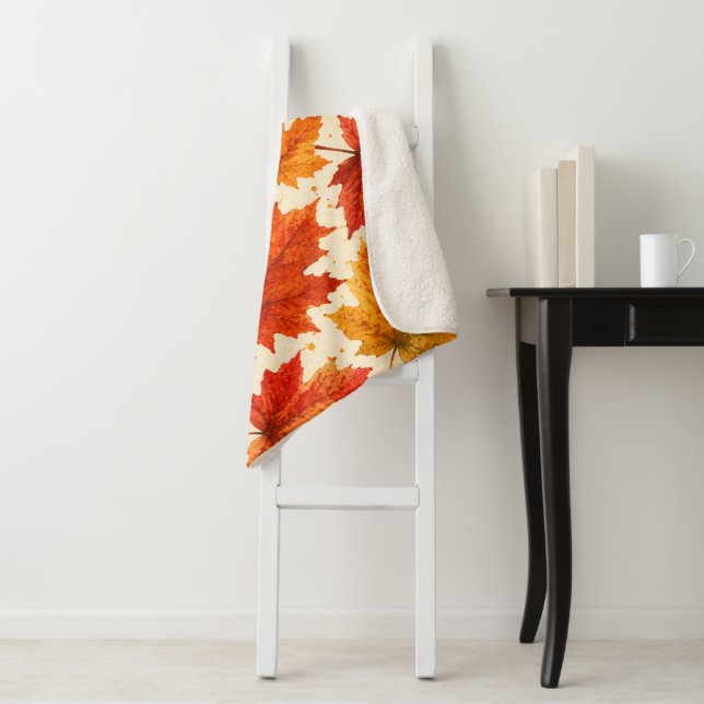 Autumn Maple Leaves Pattern | Fall Orange Red Leaf Sherpa Blanket (In Situ)