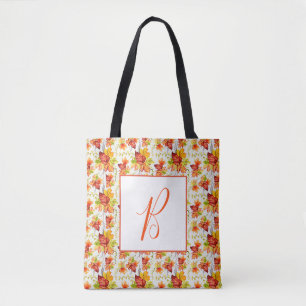 Autumn maple leaves pattern monogram tote bag