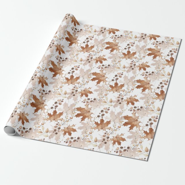 Autumn Maple Leaves Pattern Thanksgiving Wrapping Paper (Unrolled)