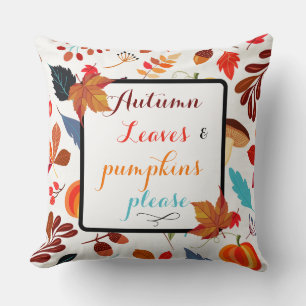 Autumn maple leaves pumpkin Halloween fall orange  Cushion