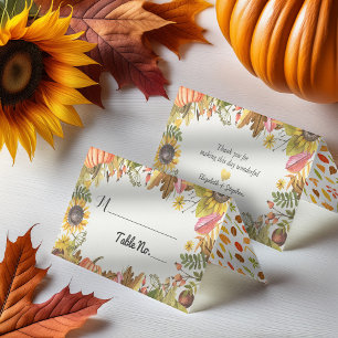 Autumn Maple Leaves Pumpkin Wedding Table Number