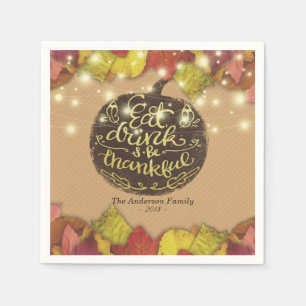 Autumn Maple Leaves Pumpkins Thanksgiving Dinner Napkin