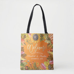 Autumn Maple Leaves Pumpkins Wood Wedding Welcome Tote Bag
