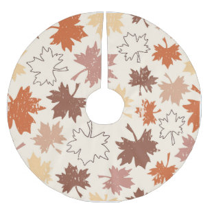 Autumn maple leaves, red brown beige fall brushed polyester tree skirt