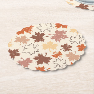 Autumn maple leaves, red brown beige fall paper coaster
