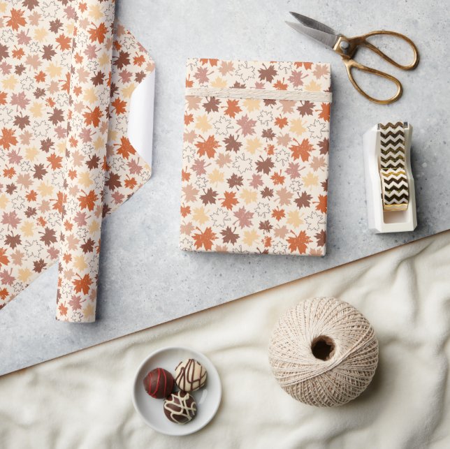 Autumn maple leaves, red brown beige fall wrapping paper (Crafts)