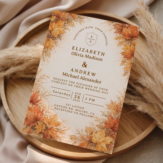 Autumn Maple Leaves Rustic Wedding Invitation (Creator Uploaded)
