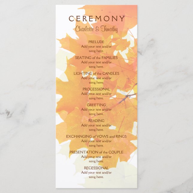 Autumn Maple Leaves Wedding Program (Front)
