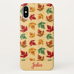 Autumn maple leaves with custom name iPhone x case