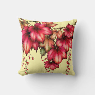 Autumn Maple Leaves with Red Berries Fall Design Cushion