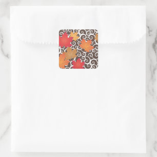 Autumn Maple Scrollwork Wedding Square Sticker