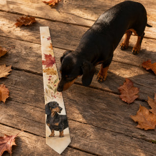 Autumn Maple Watercolor Dachshund Tie